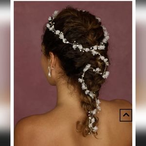 Marionat 8939 Gold bridal hairvine with pearls, rhinestones, and organza flowers